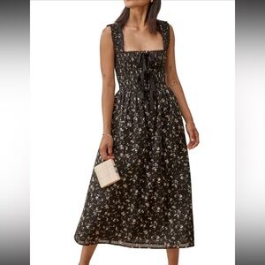 Reformation Darla Floral Organic Cotton Midi Dress Cottage Core Ribbon Bow M